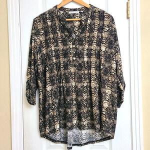 Notations Woman Animal Snakeskin Roll Tab Sleeve Pleated Flowy Tunic Top Size 2X